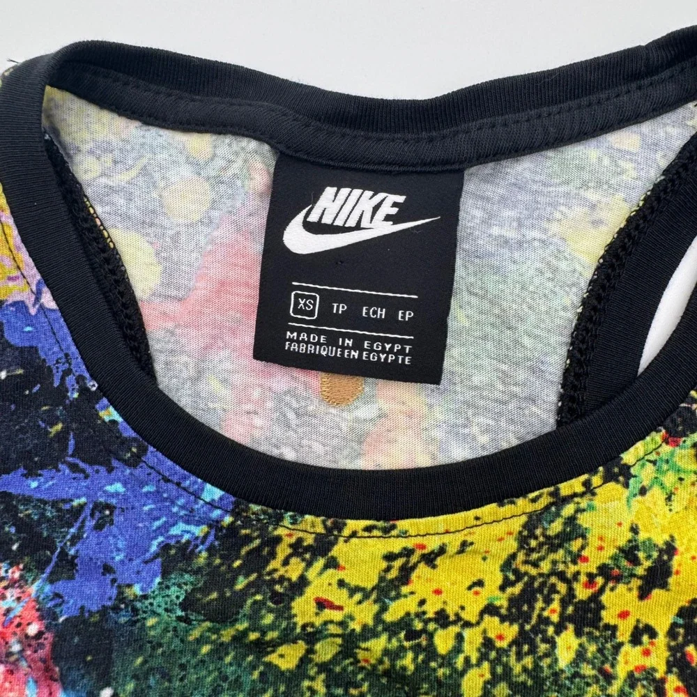 Nike NSW‎ Womens XS Paint Splatter Rhinestone Logo Crop Tank Top Multi Color